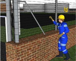Electric power fence installed along a site perimeter