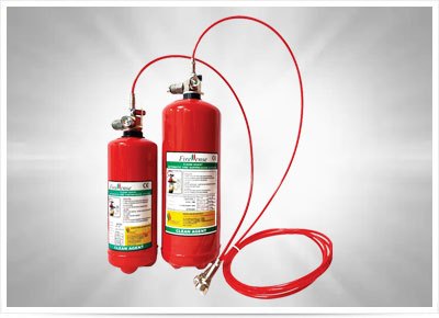 Firessense panel suppression cylinders with red heat-sensing detection tube